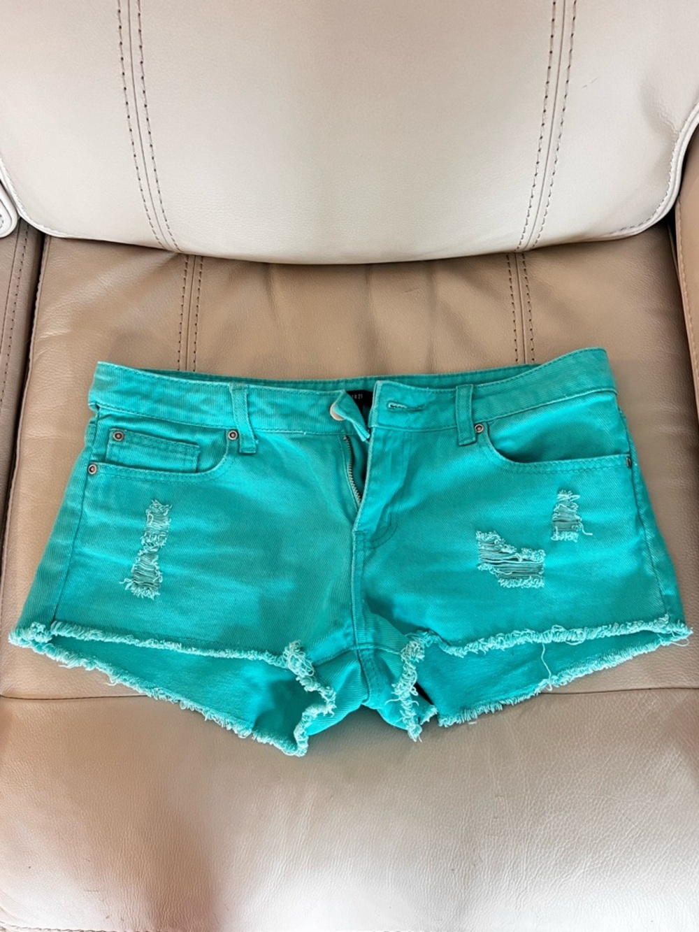 Forever 21 Teal Distressed Denim Shorts